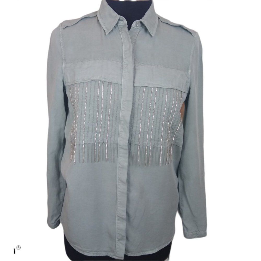 Zara Basic Z1975 Rhinestone Fringe Shirt X…